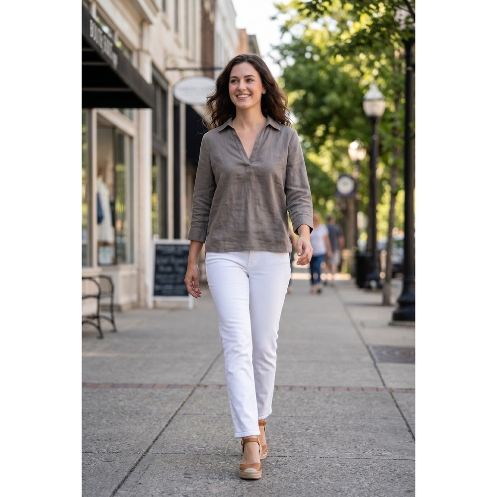 NWT American by Alex Lehr Coastal 100% Cotton Gauze Gray Tunic Top USA S $195